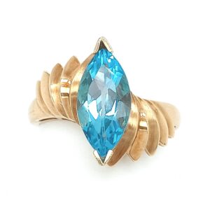 14K Y Gold Marquise Blue Topaz Ring