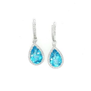 18K W Gold Blue Topaz & Diamond Earrings
