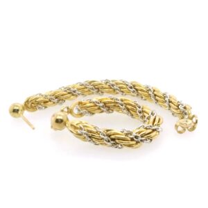 14K GF Two Toned Twisted Hoop Stud Earrings
