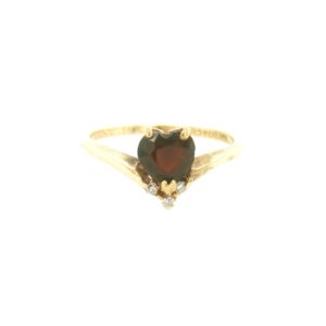 10K Y Heart Shaped Garnet And Diamond Ring