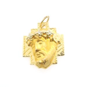 14K Y Cross With Face Of Jesus Diamond Pendant