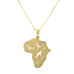 9K Y Brushed Finish Africa Shaped Necklace With Cutouts