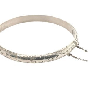 Sterling Silver Vintage Etched Design Hinged Bangle 7mm