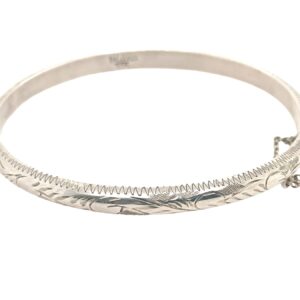 Sterling Silver Vintage Etched Design Hinged Bangle 5mm