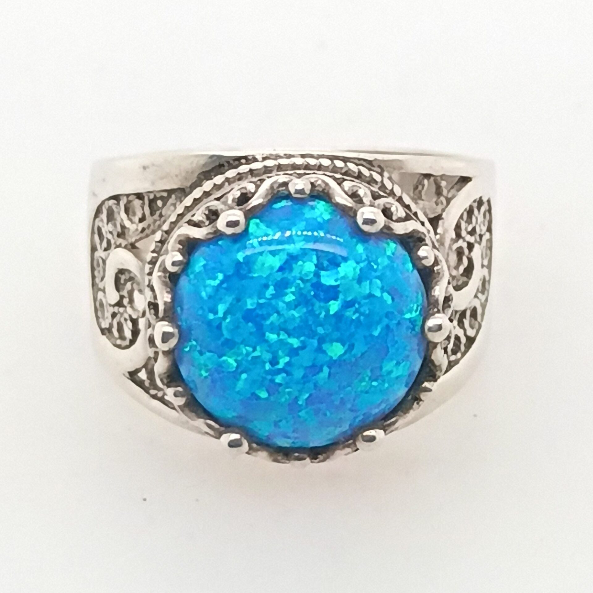 Sterling Silver and Lab Created Blue Opal Estate Ring Sterling Silver and Lab Created Blue Opal Estate Ring