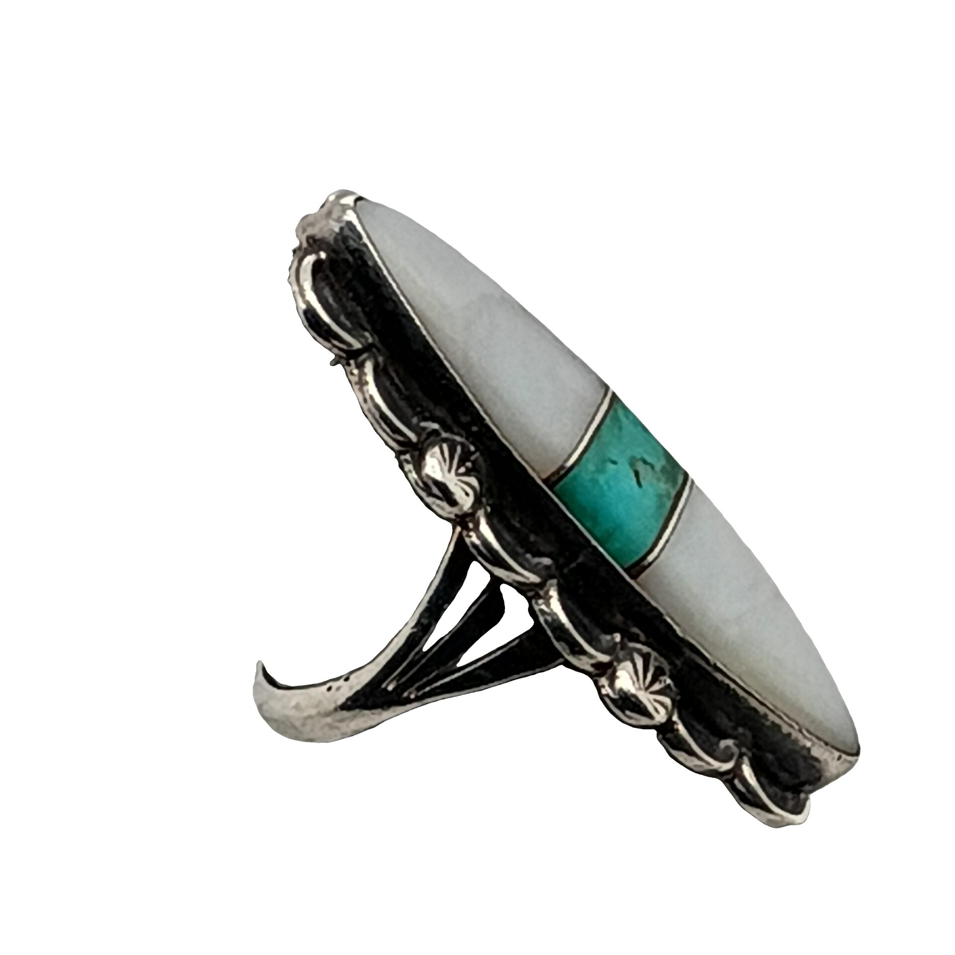 Mother or Pearl and Turquoise Southwest Design Estate Ring Mother or Pearl and Turquoise Southwest Design Estate Ring